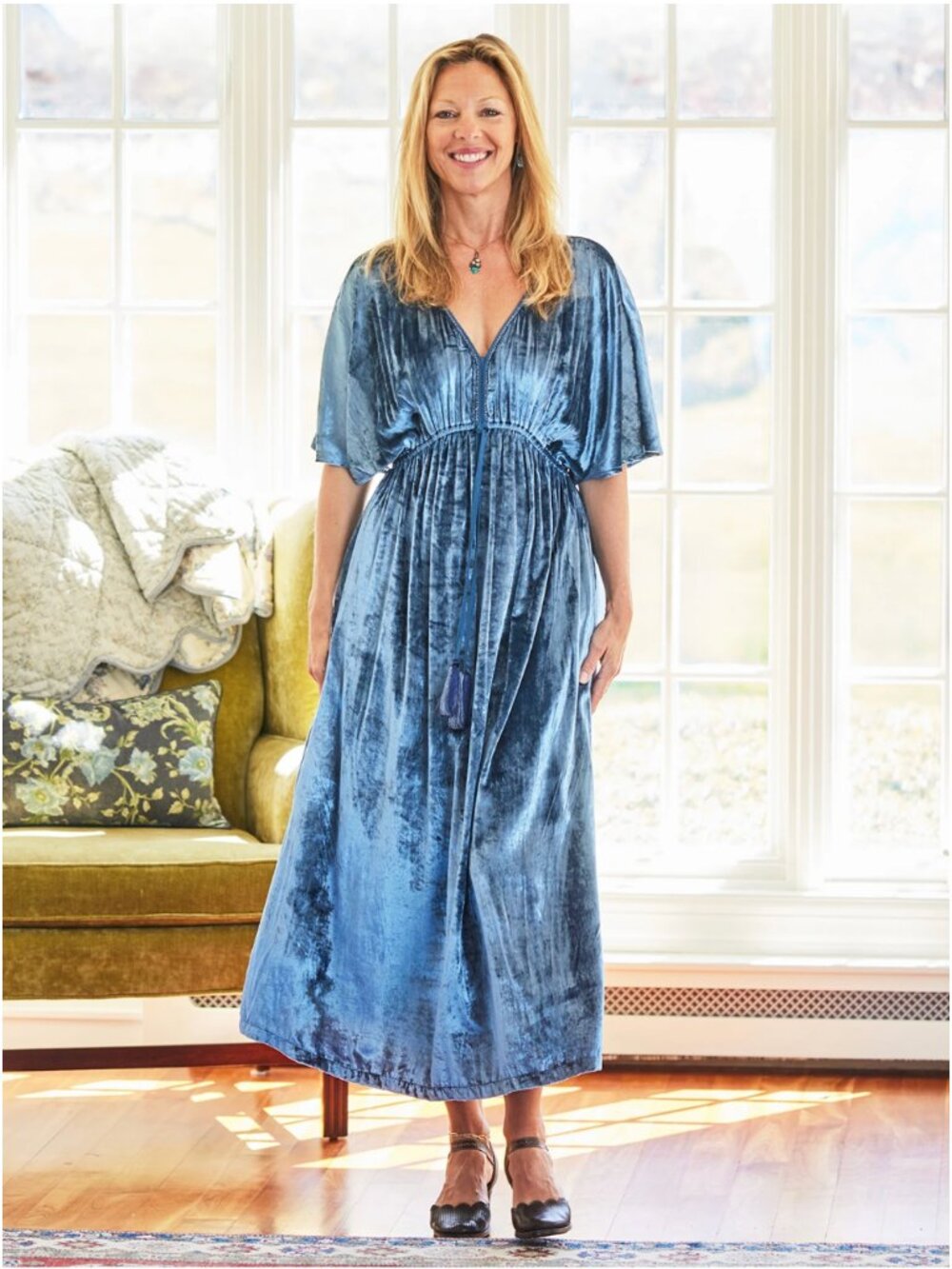 April Cornell Women's Nicole Velvet Midi Dress - Smoke (Blue) Size Large